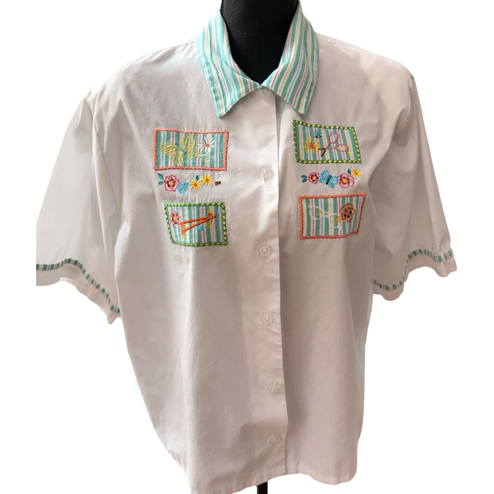 Napa Valley Petites Embroidered Button Shirt Garden Floral Top L/PT